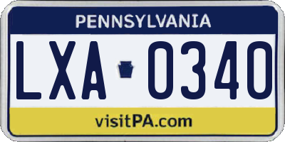 PA license plate LXA0340