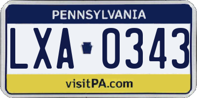 PA license plate LXA0343