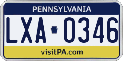 PA license plate LXA0346