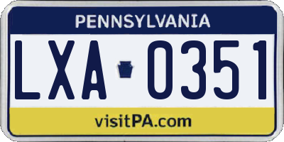 PA license plate LXA0351