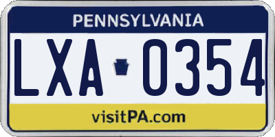 PA license plate LXA0354