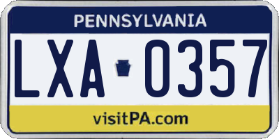 PA license plate LXA0357