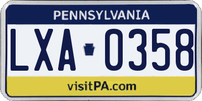 PA license plate LXA0358