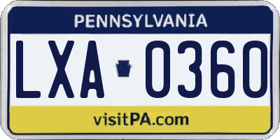 PA license plate LXA0360