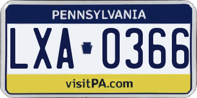 PA license plate LXA0366