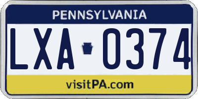 PA license plate LXA0374