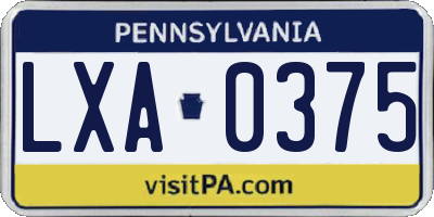 PA license plate LXA0375