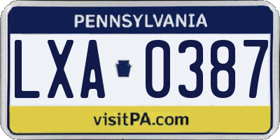 PA license plate LXA0387