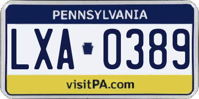 PA license plate LXA0389