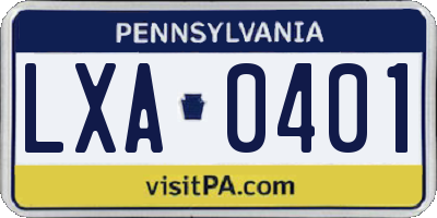 PA license plate LXA0401
