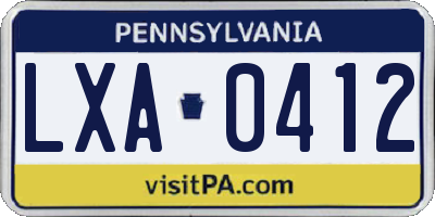 PA license plate LXA0412