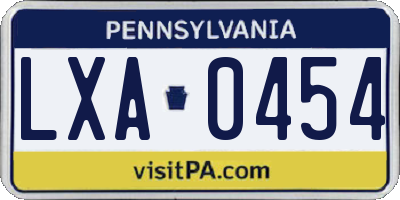 PA license plate LXA0454
