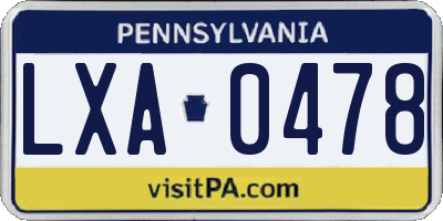 PA license plate LXA0478