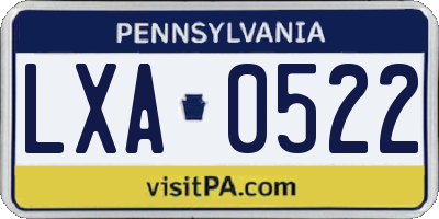 PA license plate LXA0522