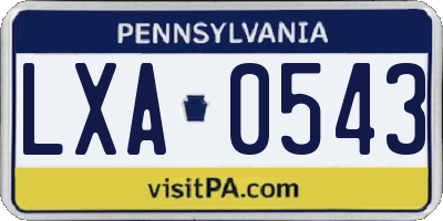PA license plate LXA0543
