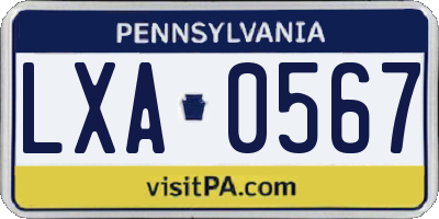 PA license plate LXA0567
