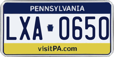 PA license plate LXA0650