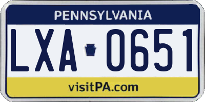 PA license plate LXA0651