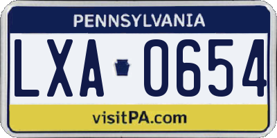 PA license plate LXA0654