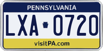 PA license plate LXA0720