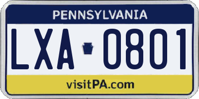 PA license plate LXA0801