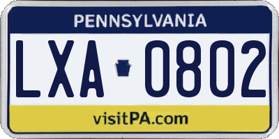 PA license plate LXA0802