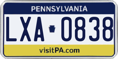 PA license plate LXA0838