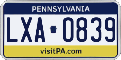 PA license plate LXA0839
