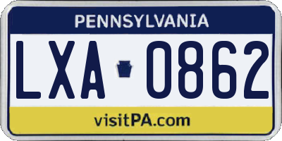 PA license plate LXA0862