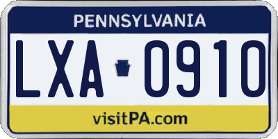 PA license plate LXA0910