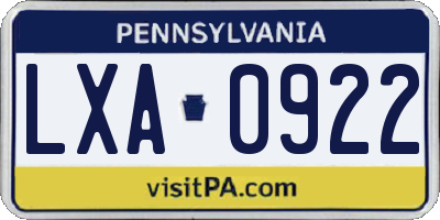 PA license plate LXA0922