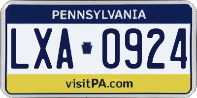 PA license plate LXA0924