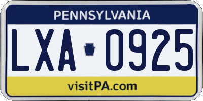 PA license plate LXA0925