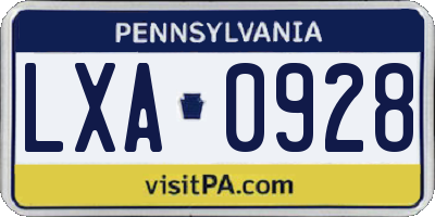 PA license plate LXA0928