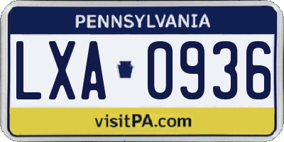 PA license plate LXA0936