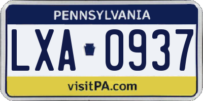 PA license plate LXA0937