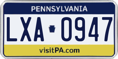 PA license plate LXA0947