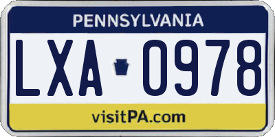 PA license plate LXA0978