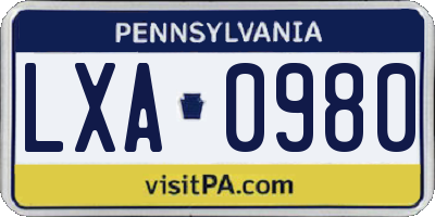 PA license plate LXA0980