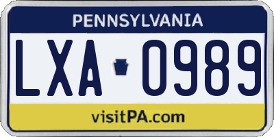 PA license plate LXA0989
