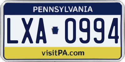 PA license plate LXA0994