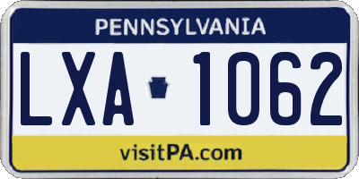 PA license plate LXA1062