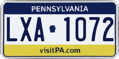 PA license plate LXA1072