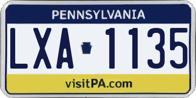 PA license plate LXA1135