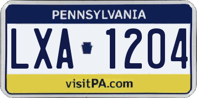 PA license plate LXA1204