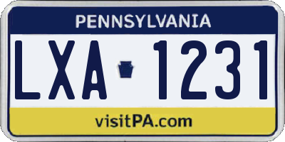 PA license plate LXA1231