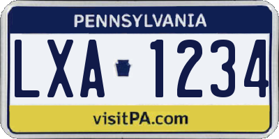 PA license plate LXA1234
