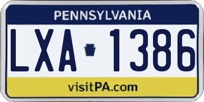 PA license plate LXA1386