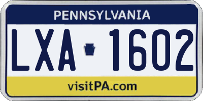 PA license plate LXA1602