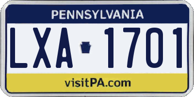 PA license plate LXA1701